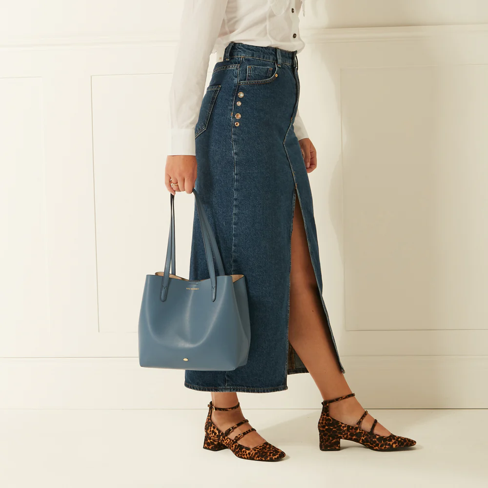 AIRFORCE BLUE LEATHER SMALL IVY TOTE BAG - Image 7