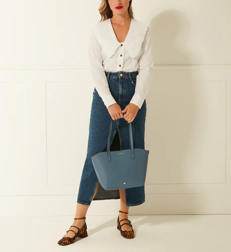 AIRFORCE BLUE LEATHER SMALL IVY TOTE BAG - Image 8