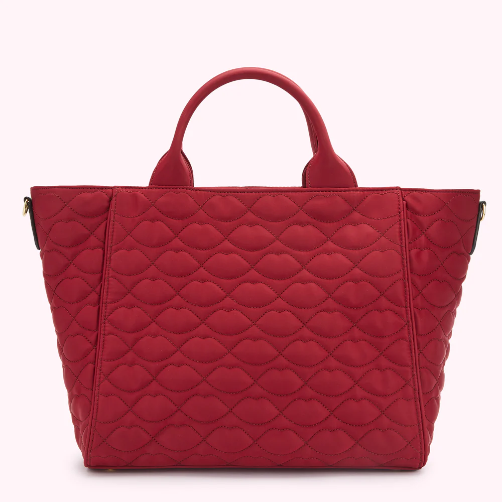 BEET RED QUILTED LIPS CARLY TOTE BAG - Image 3