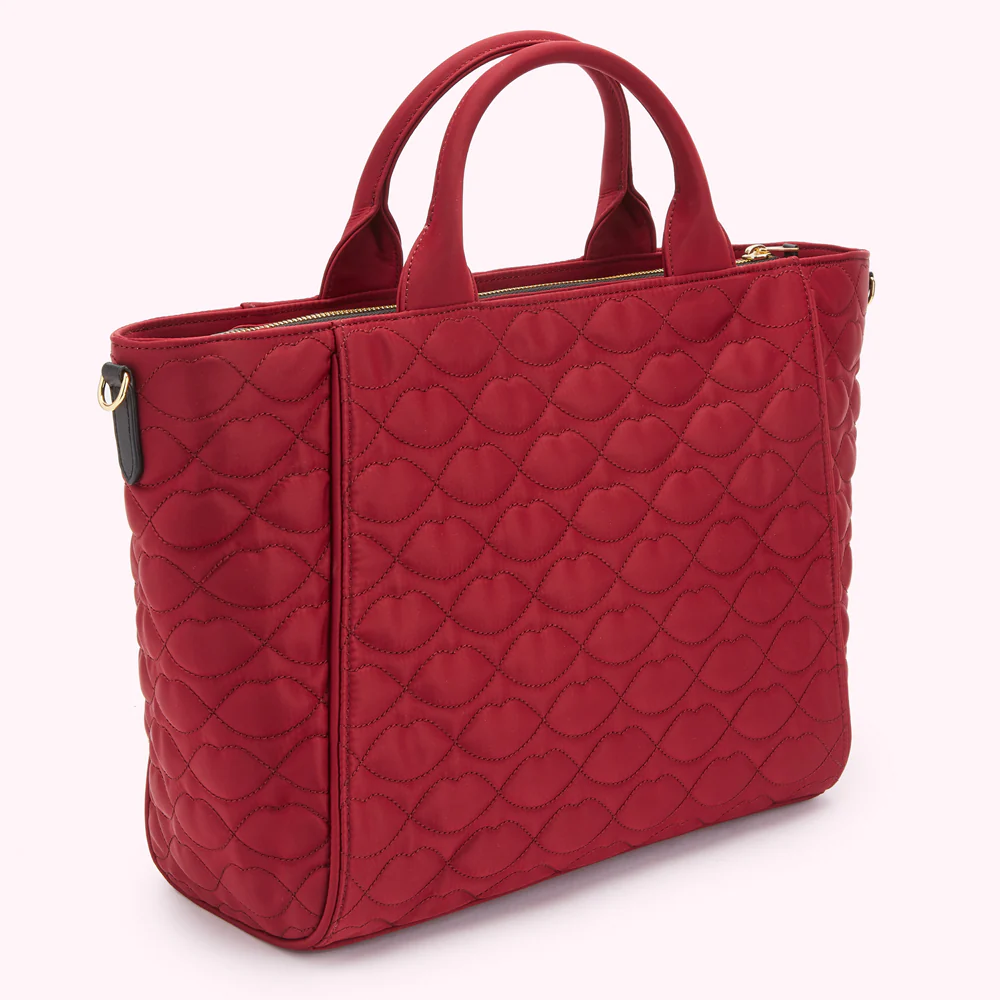 BEET RED QUILTED LIPS CARLY TOTE BAG - Image 4