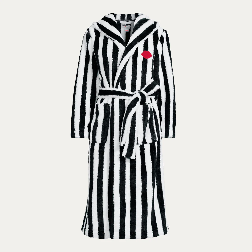 BLACK & IVORY STRIPED DRESSING GOWN