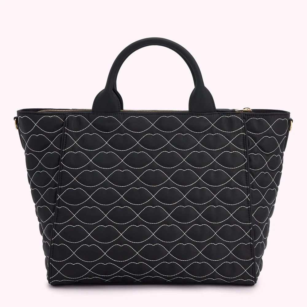 BLACK QUILTED LIPS CARLY TOTE BAG - Image 2