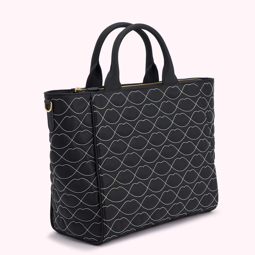 BLACK QUILTED LIPS CARLY TOTE BAG - Image 3