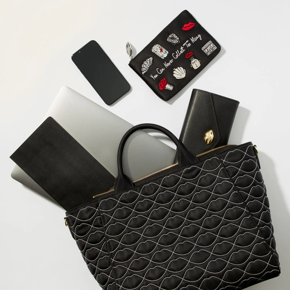 BLACK QUILTED LIPS CARLY TOTE BAG - Image 6