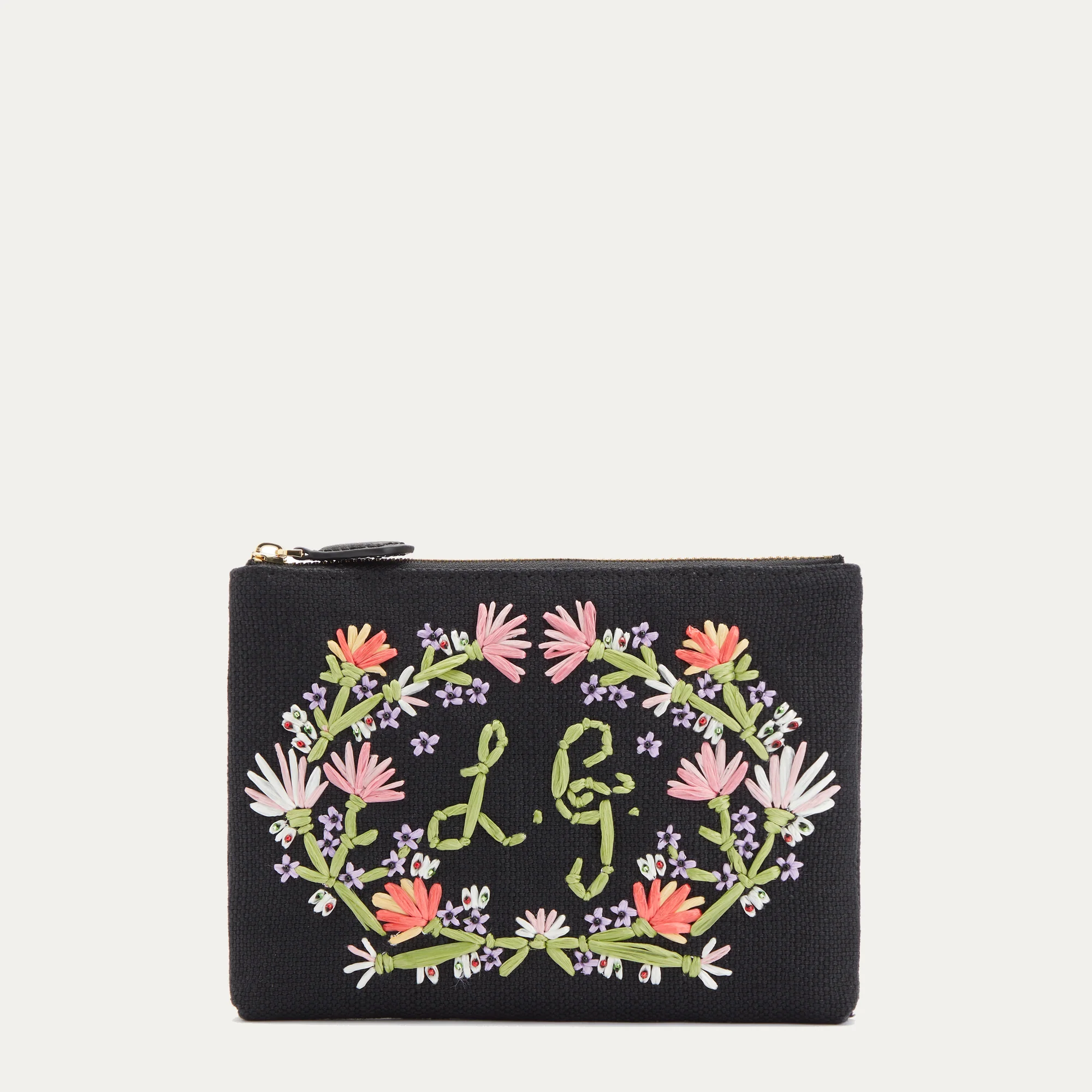 BLACK WILDFLOWER TOP ZIP POUCH