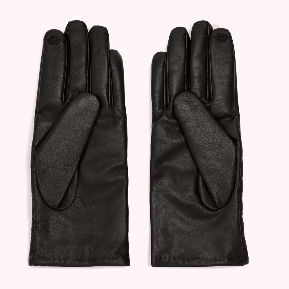 BLACK EMBROIDERED LIPS LEATHER GLOVES - Image 2