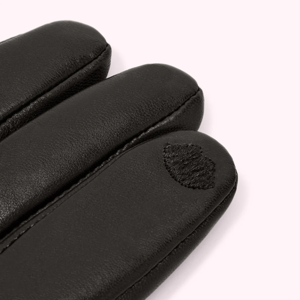 BLACK EMBROIDERED LIPS LEATHER GLOVES - Image 4