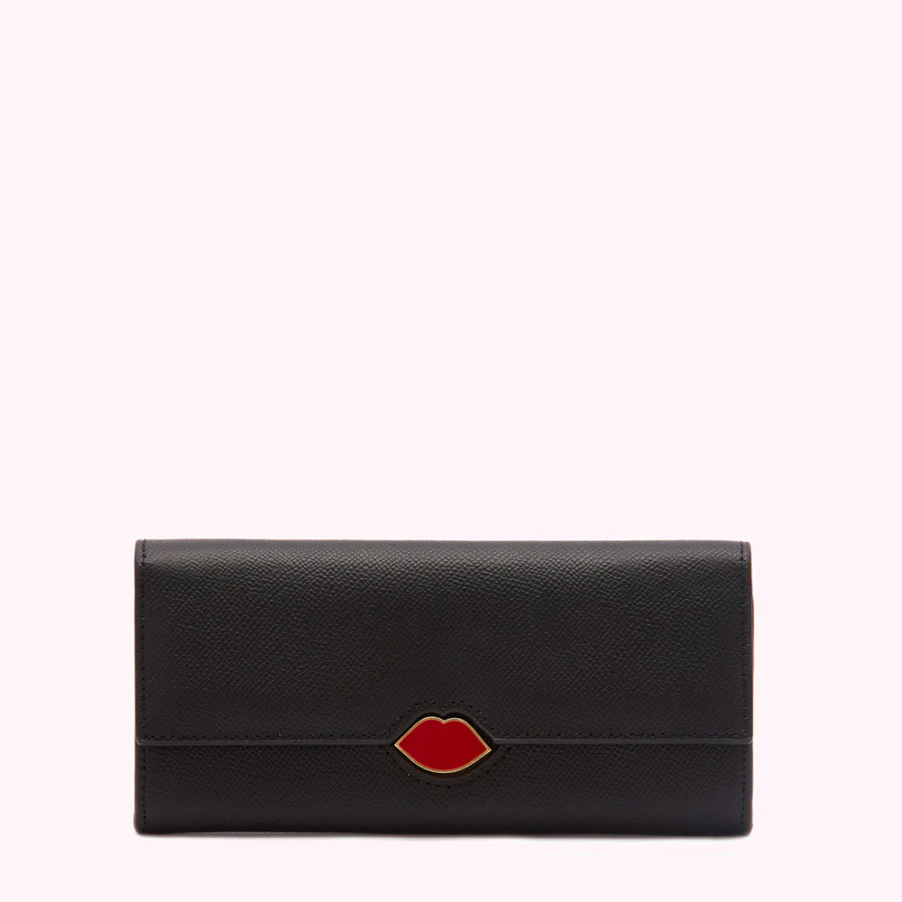 BLACK ENAMEL LIP CORA WALLET