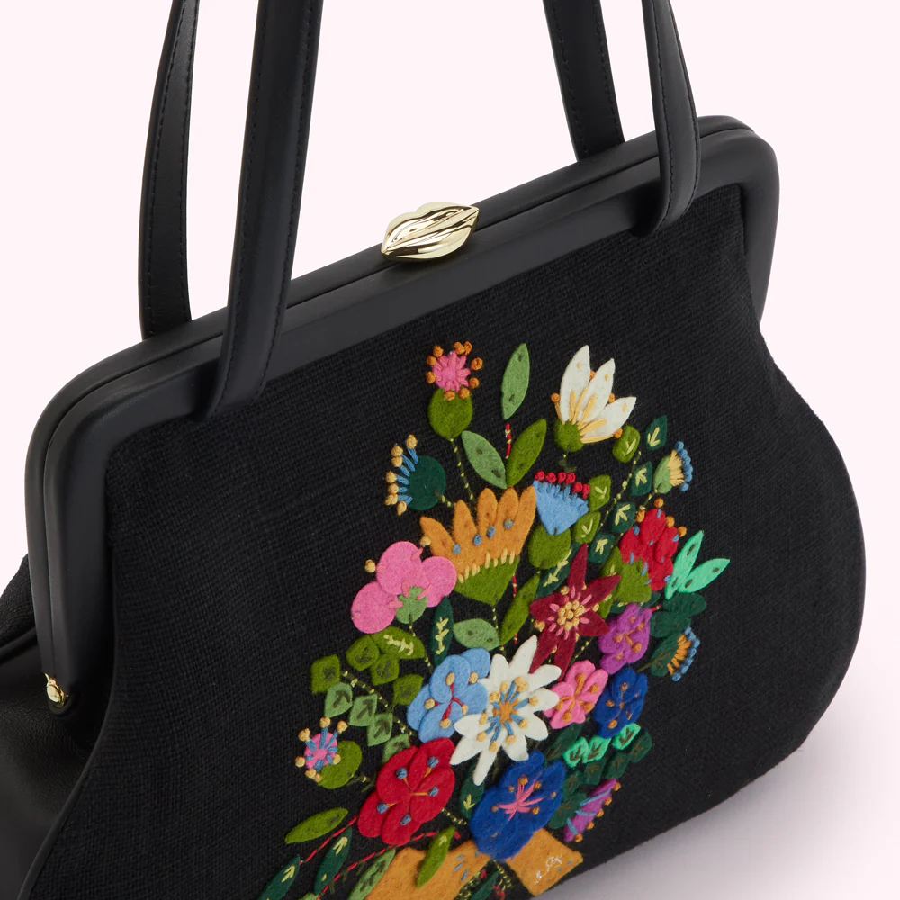 BLACK FLORAL BLOOMS EVIE HANDBAG - Image 3