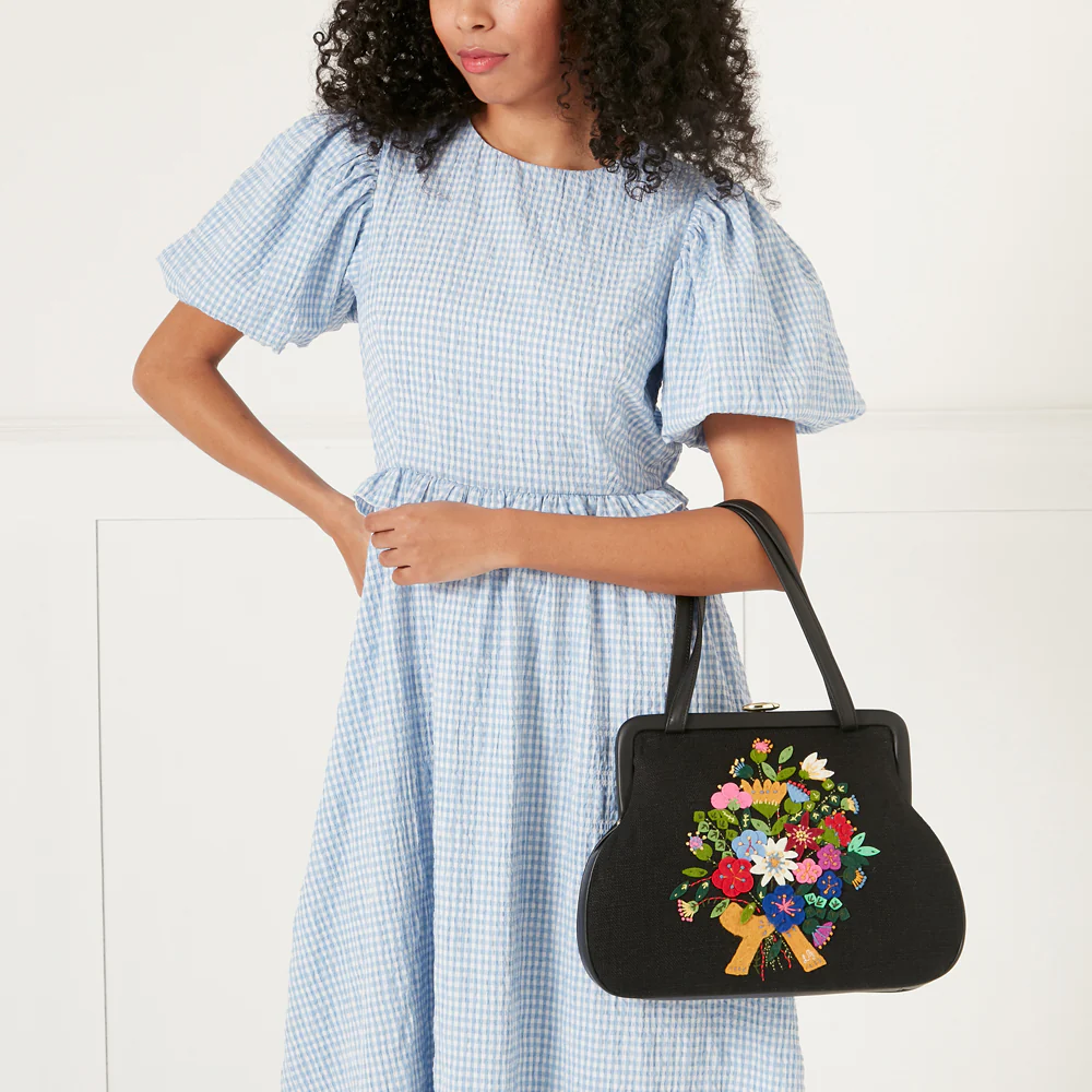 BLACK FLORAL BLOOMS EVIE HANDBAG - Image 7