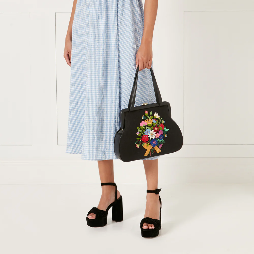BLACK FLORAL BLOOMS EVIE HANDBAG - Image 8