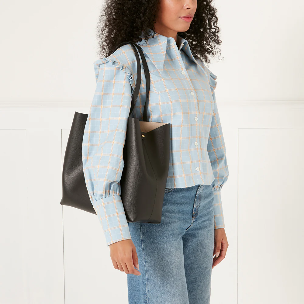 BLACK LEATHER LARGE IVY TOTE BAG - Image 6