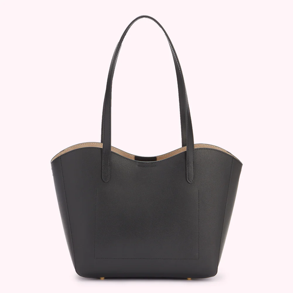 BLACK LEATHER DAISY TOTE BAG - Image 2