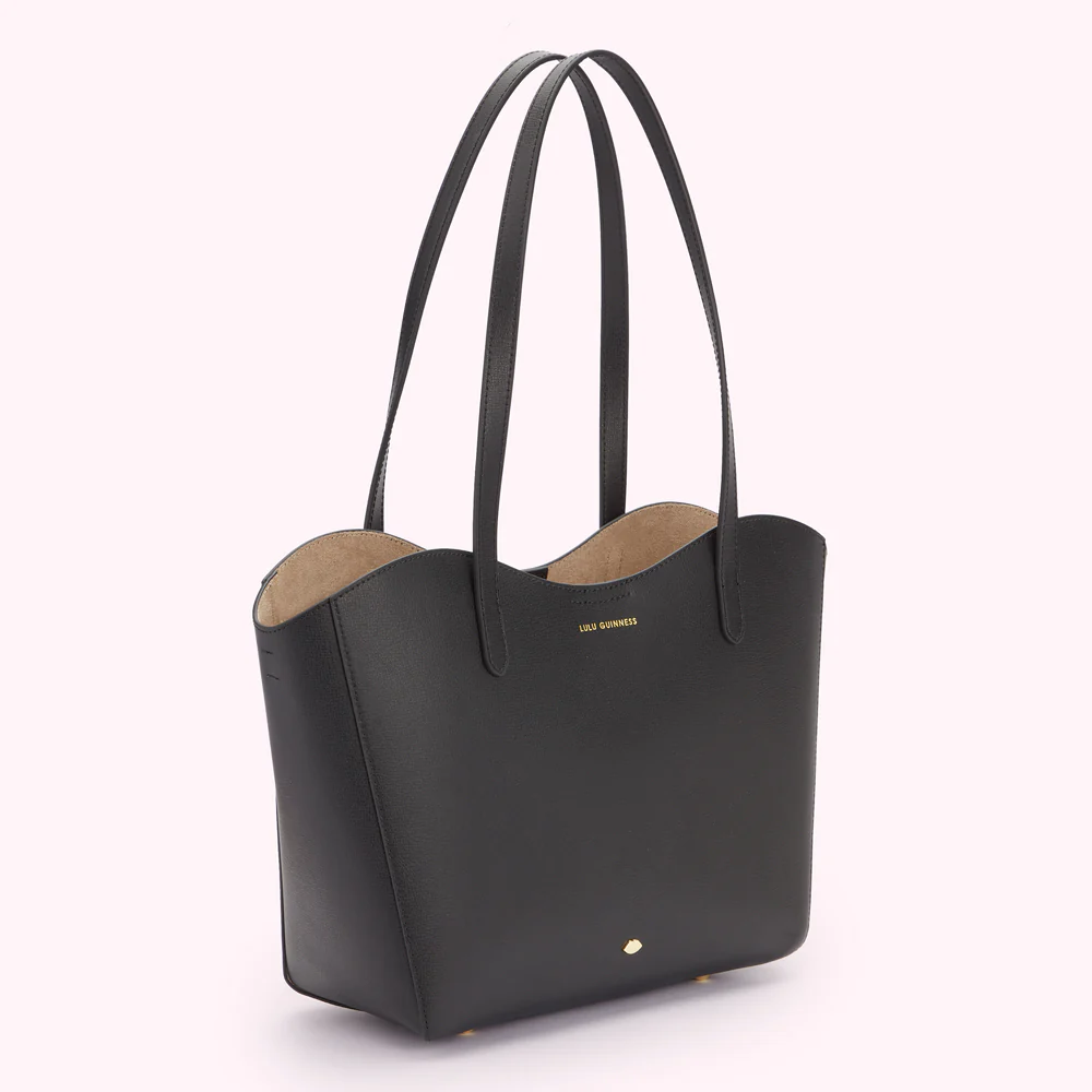 BLACK LEATHER DAISY TOTE BAG - Image 3