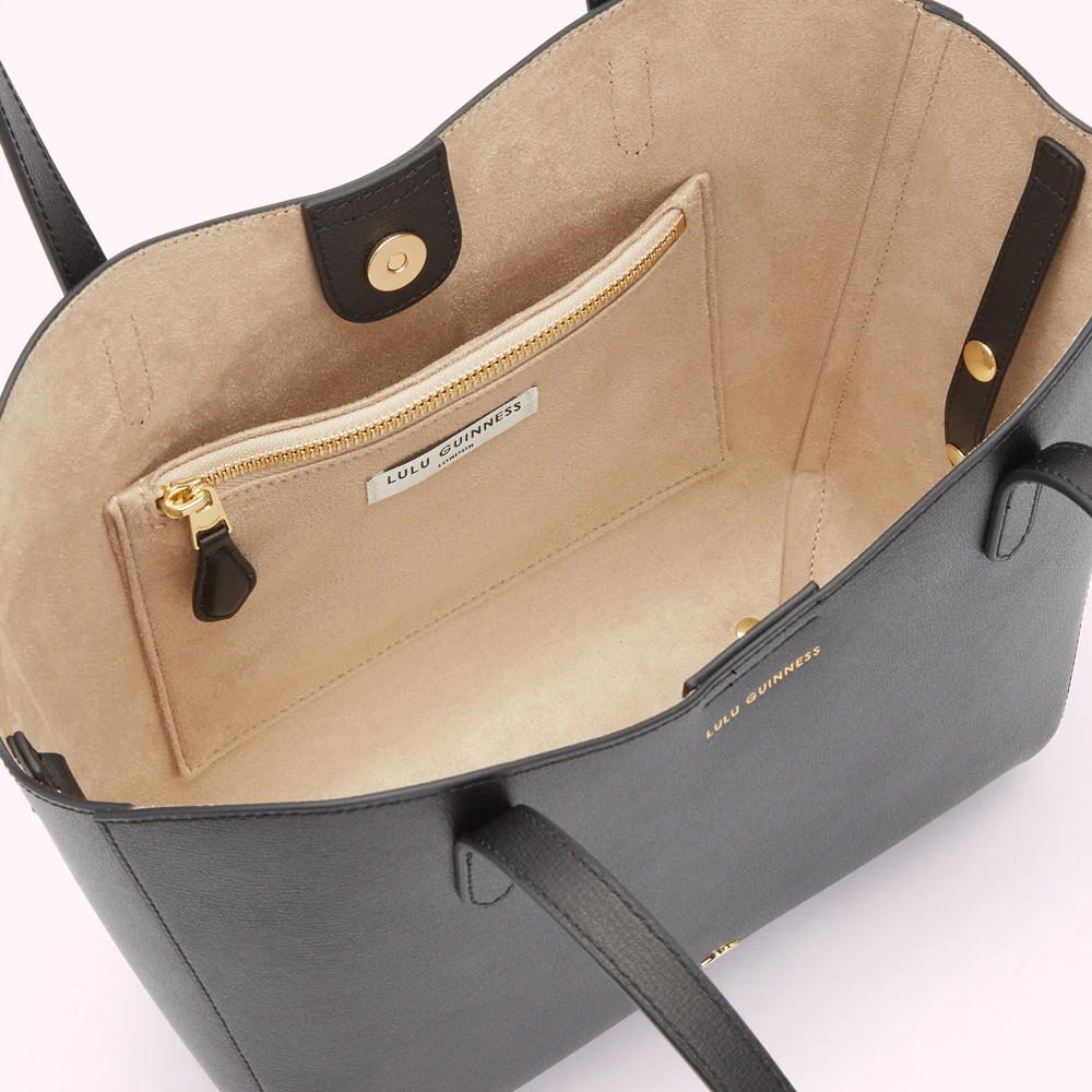 BLACK LEATHER DAISY TOTE BAG - Image 4