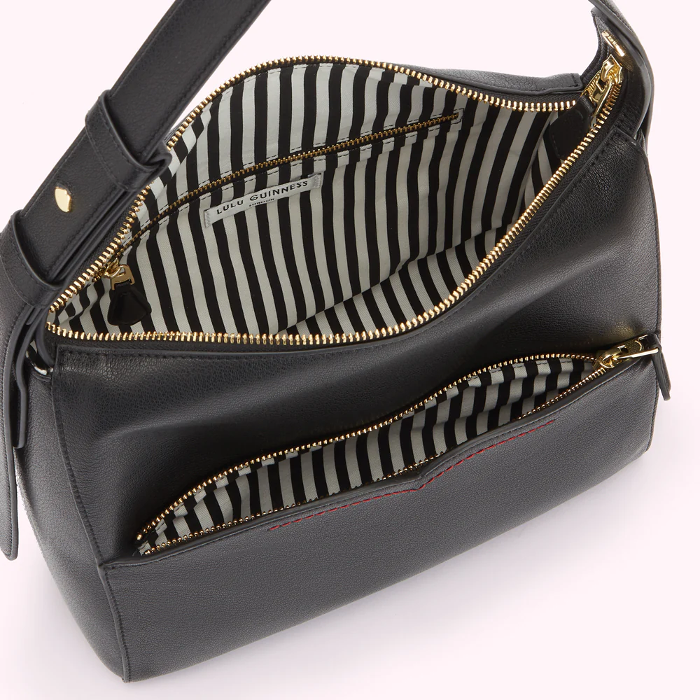 BLACK LEATHER DENISE SHOULDER BAG - Image 5