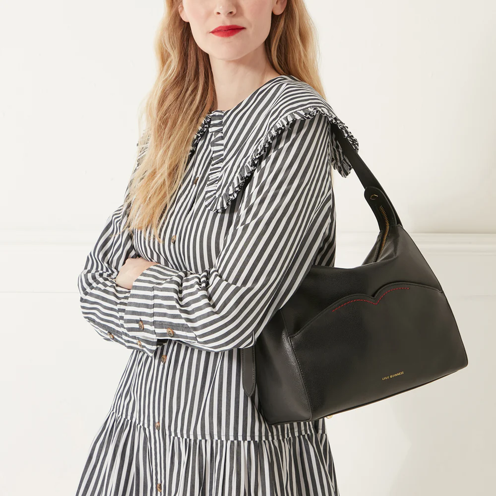 BLACK LEATHER DENISE SHOULDER BAG - Image 7