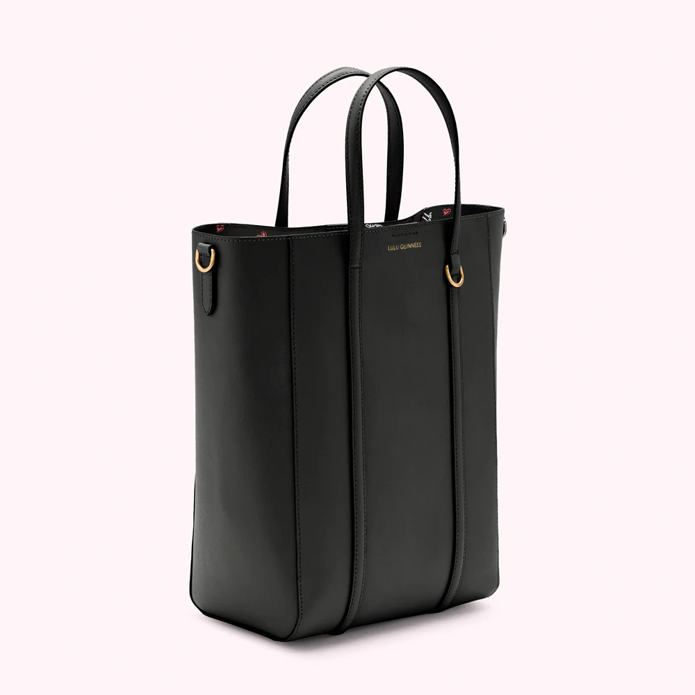 BLACK LEATHER I LOVE LULU GARBO TOTE BAG - Image 3