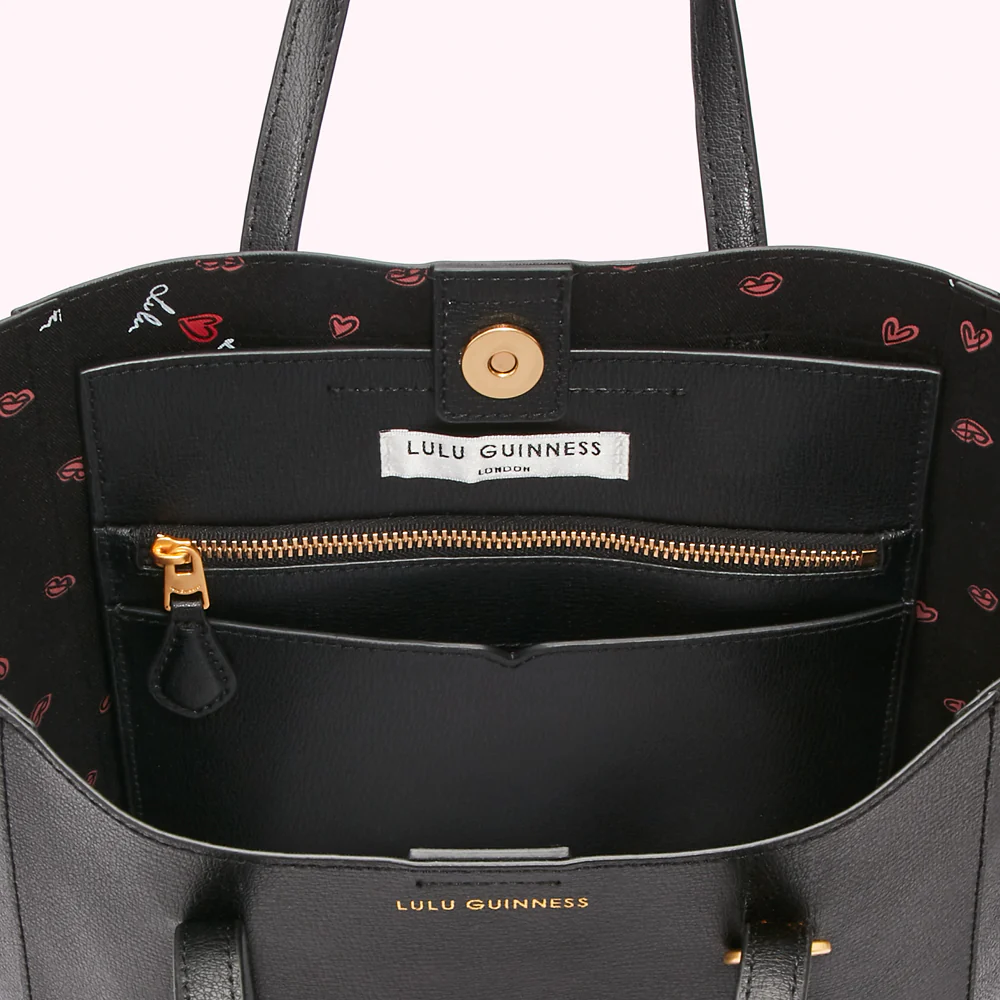 BLACK LEATHER I LOVE LULU GARBO TOTE BAG - Image 4