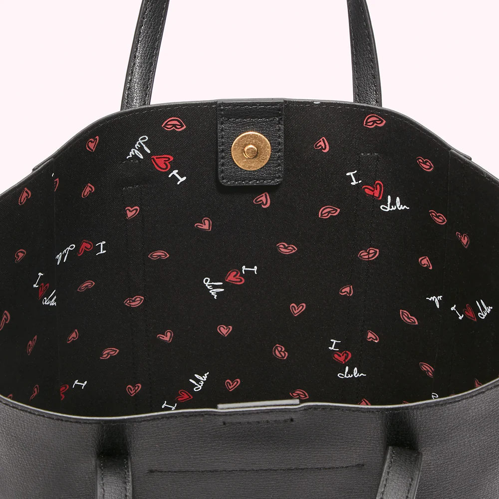 BLACK LEATHER I LOVE LULU GARBO TOTE BAG - Image 5