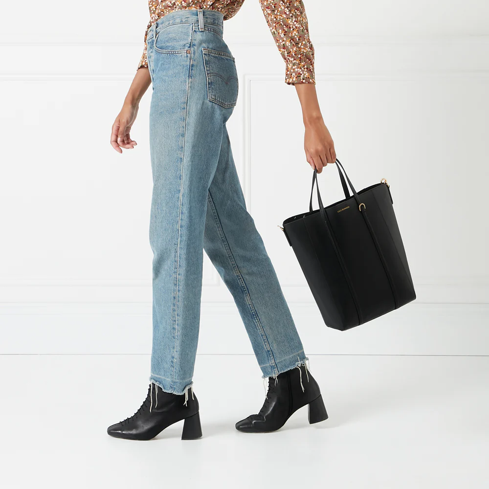 BLACK LEATHER I LOVE LULU GARBO TOTE BAG - Image 7