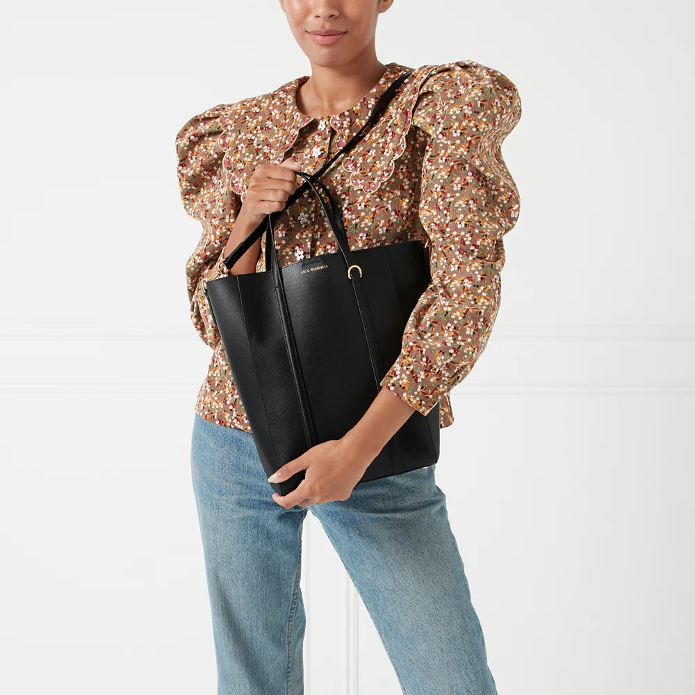 BLACK LEATHER I LOVE LULU GARBO TOTE BAG - Image 9