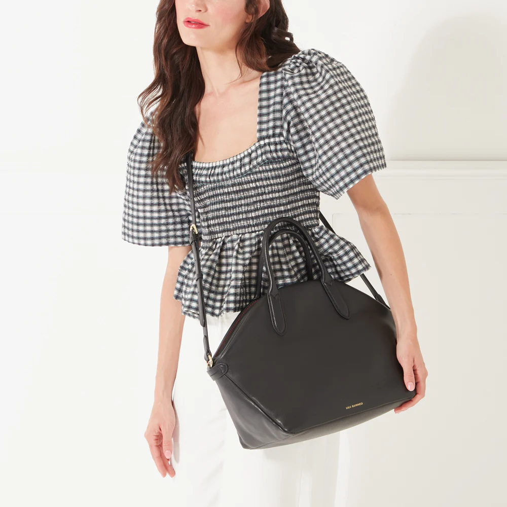 BLACK LEATHER SIMONE TOTE BAG - Image 6