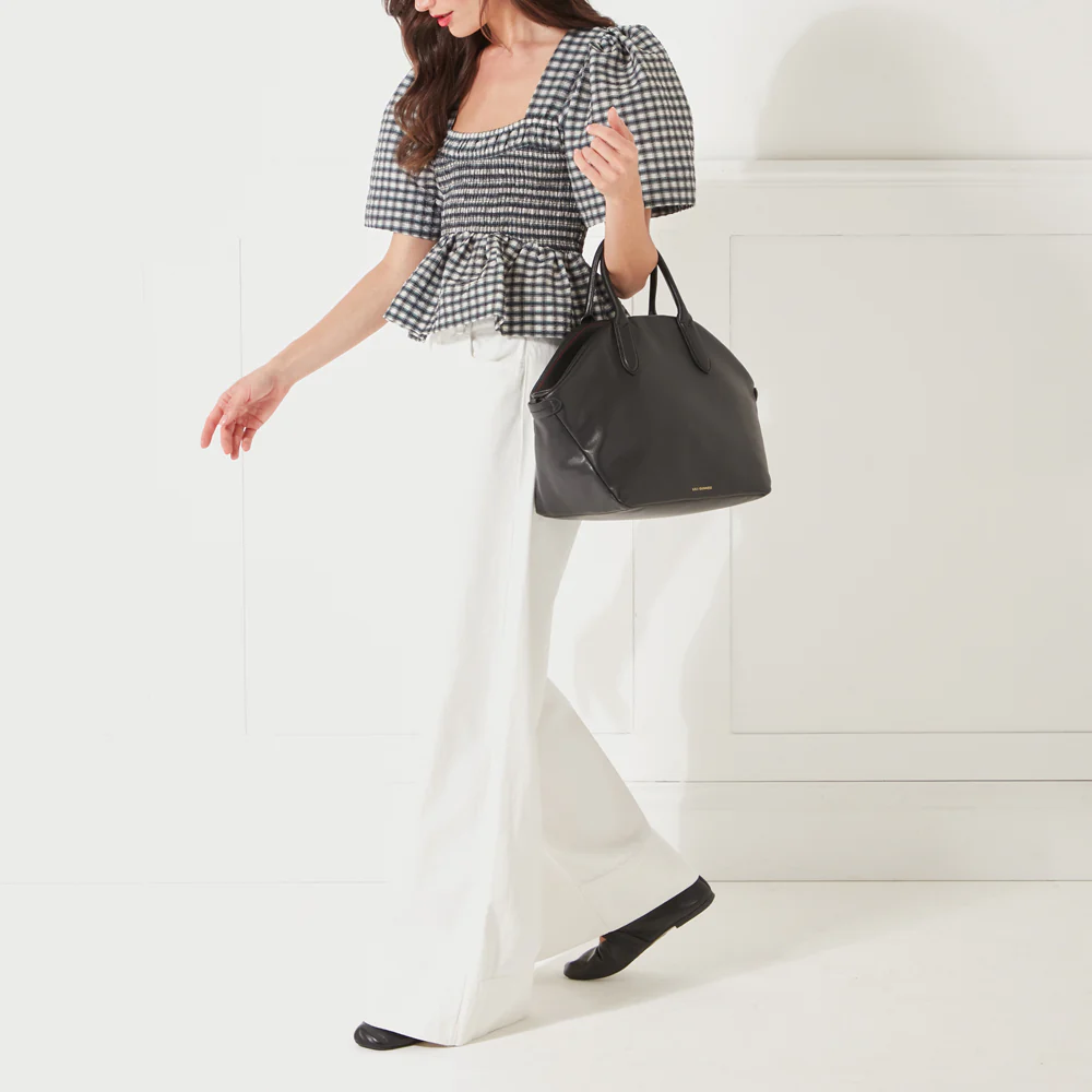 BLACK LEATHER SIMONE TOTE BAG - Image 7