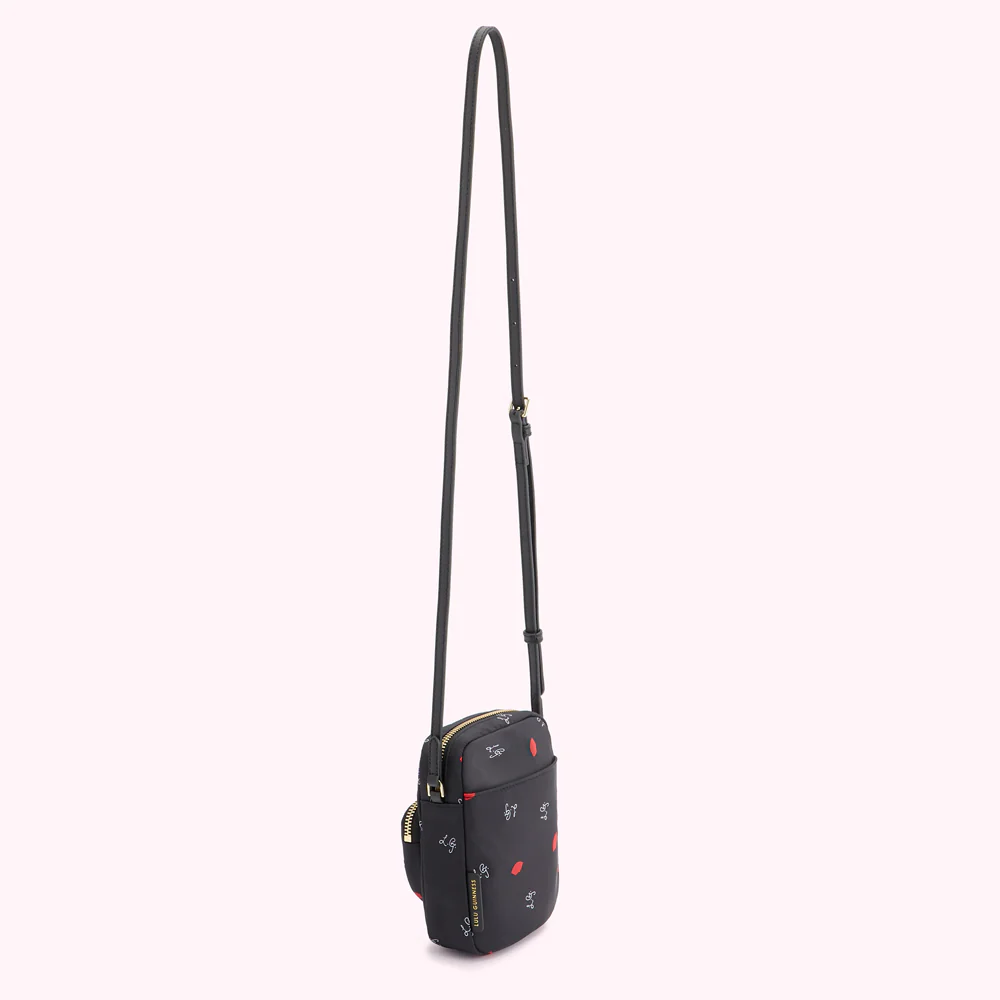 BLACK LG AND LIPS PRINT DAVIS CROSSBODY BAG - Image 2