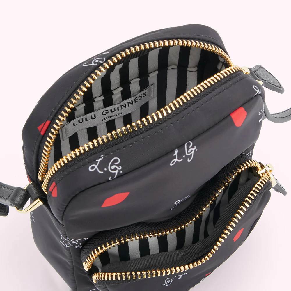 BLACK LG AND LIPS PRINT DAVIS CROSSBODY BAG - Image 3