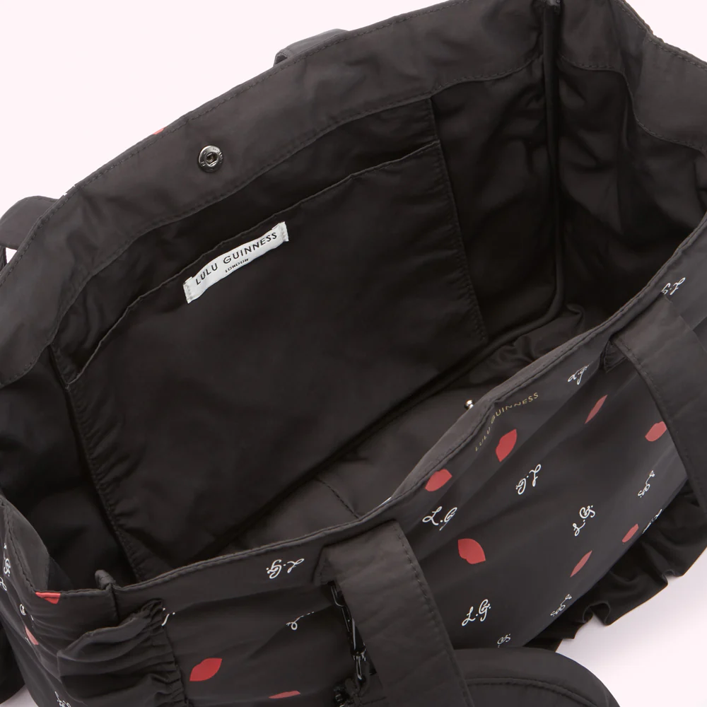 BLACK LG PRINT RUFFLES MIA TOTE BAG WITH POUCH - Image 3