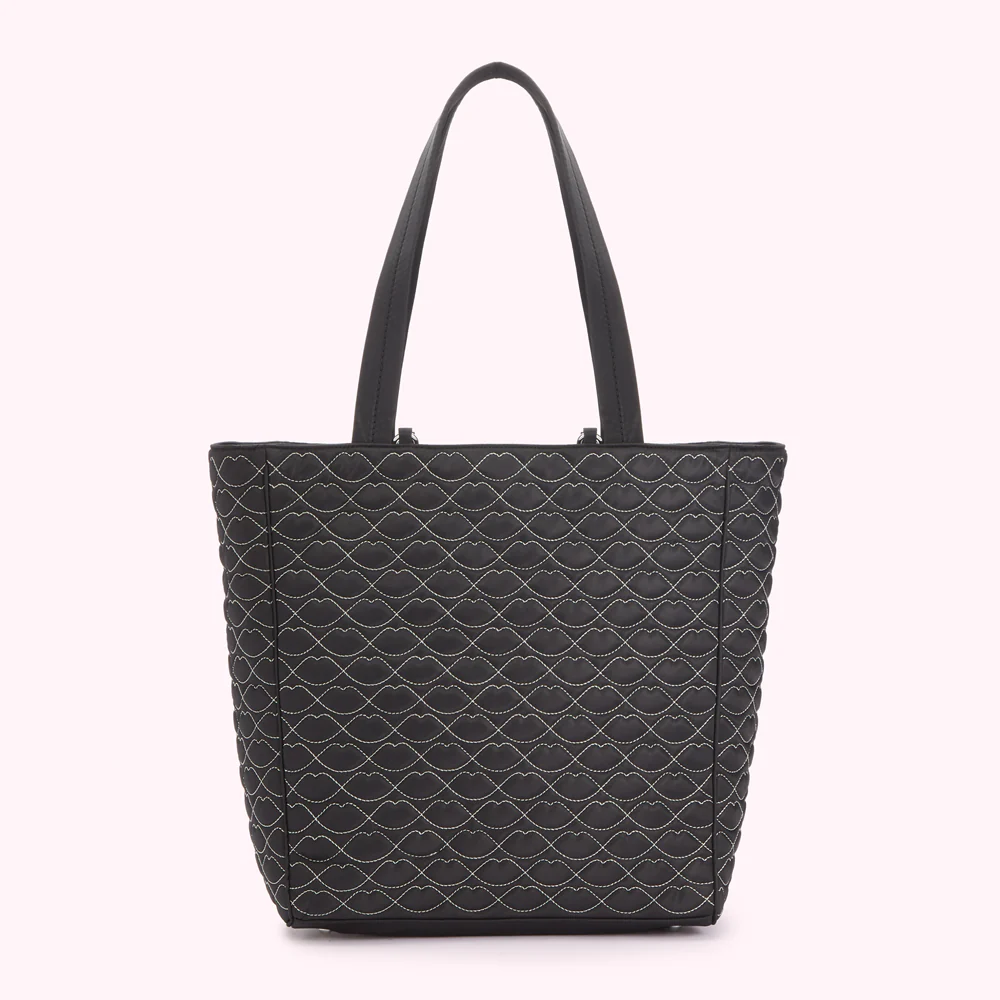 BLACK QUILTED LIPS LYRA TOTE BAG - Image 2