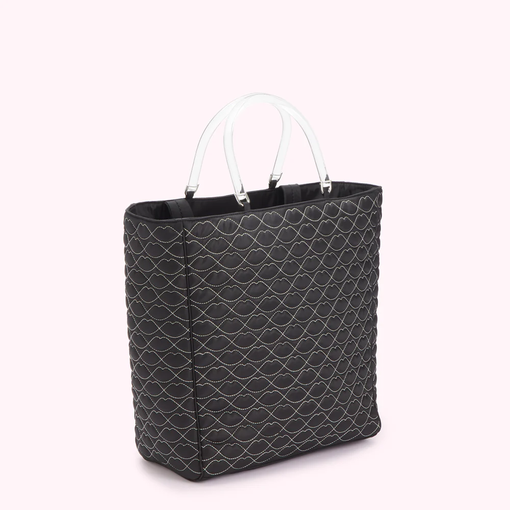 BLACK QUILTED LIPS LYRA TOTE BAG - Image 3