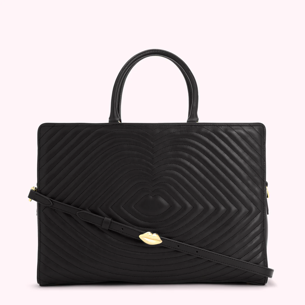 BLACK LIP RIPPLE QUILTED LEATHER BETHANY HANDBAG