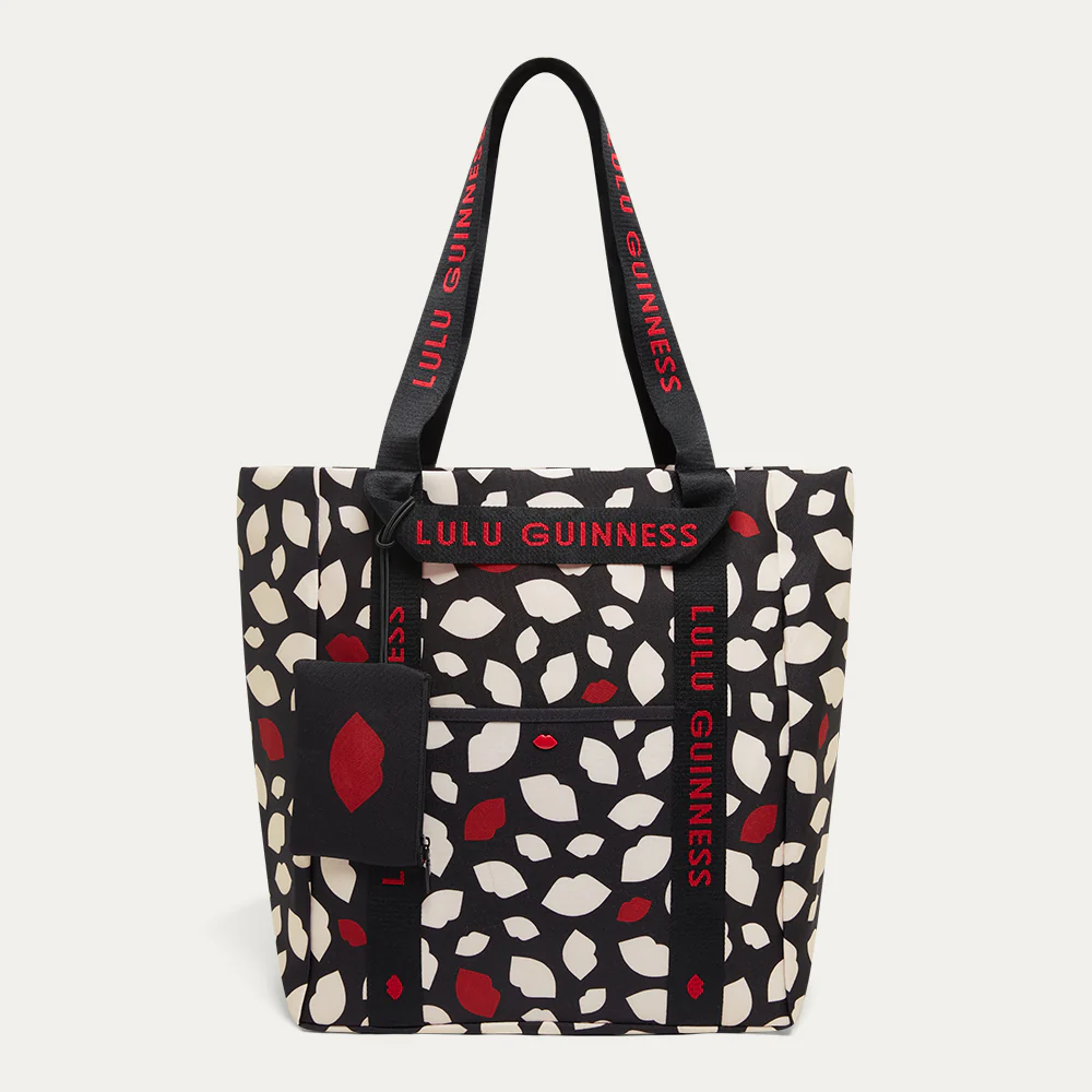 BLACK MULTI FLURRY OF KISSES SHOPPER TOTE BAG