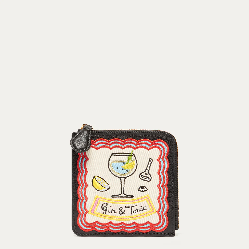 BLACK MULTI GIN AND TONIC EMBROIDERED COIN PURSE