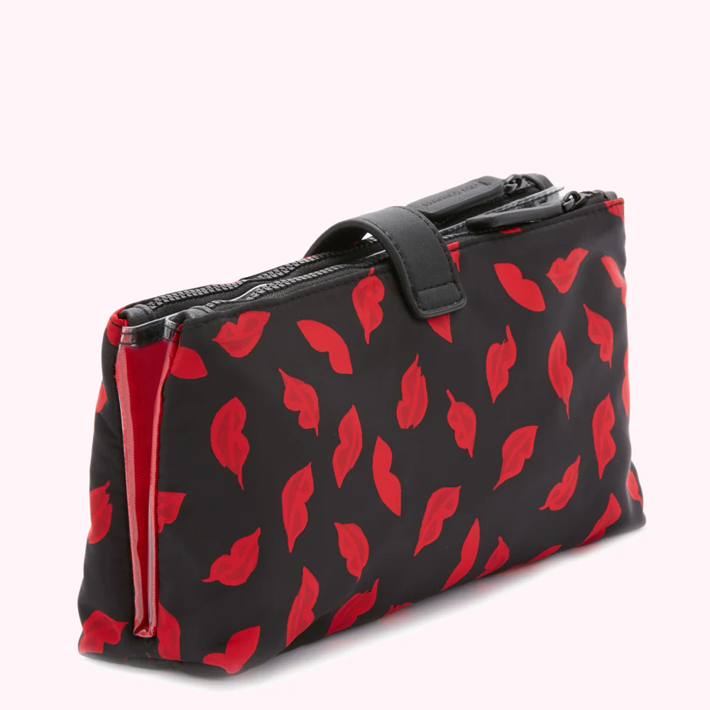BLACK MULTI HANDPAINTED LIPS DOUBLE MAKE UP BAG - Image 3