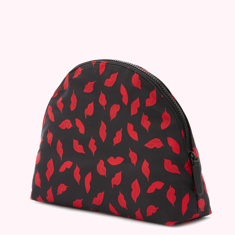 BLACK MULTI LARGE HANDPAINTED LIPS CRESCENT WASH BAG - Image 3