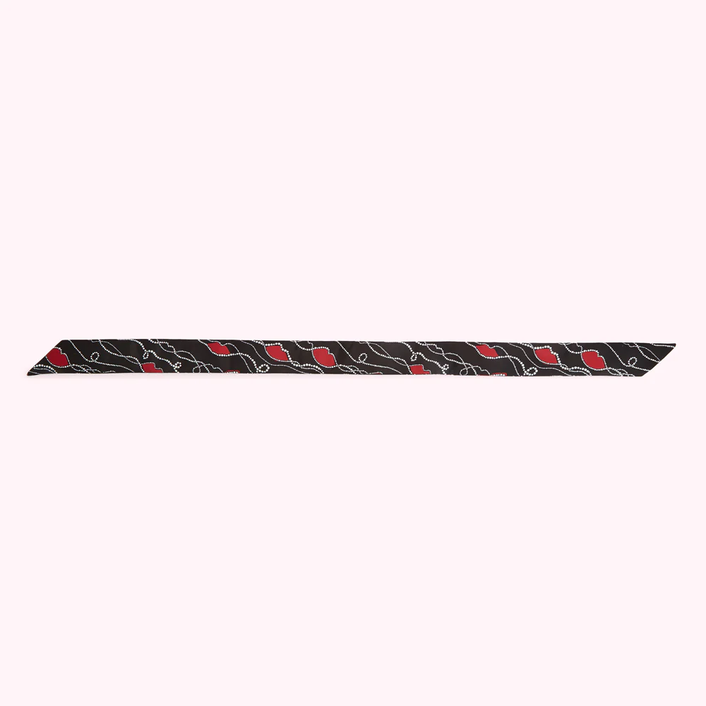 BLACK PEARLY LIP PRINT SKINNY SCARF - Image 2
