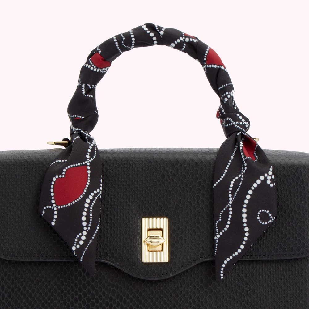 BLACK PEARLY LIP PRINT SKINNY SCARF - Image 3