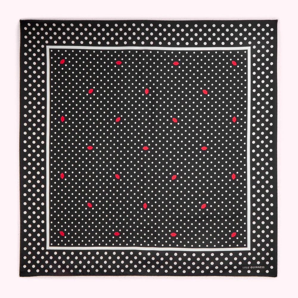 BLACK MULTI POLKA LIP SILK TWILL SCARF - Image 2