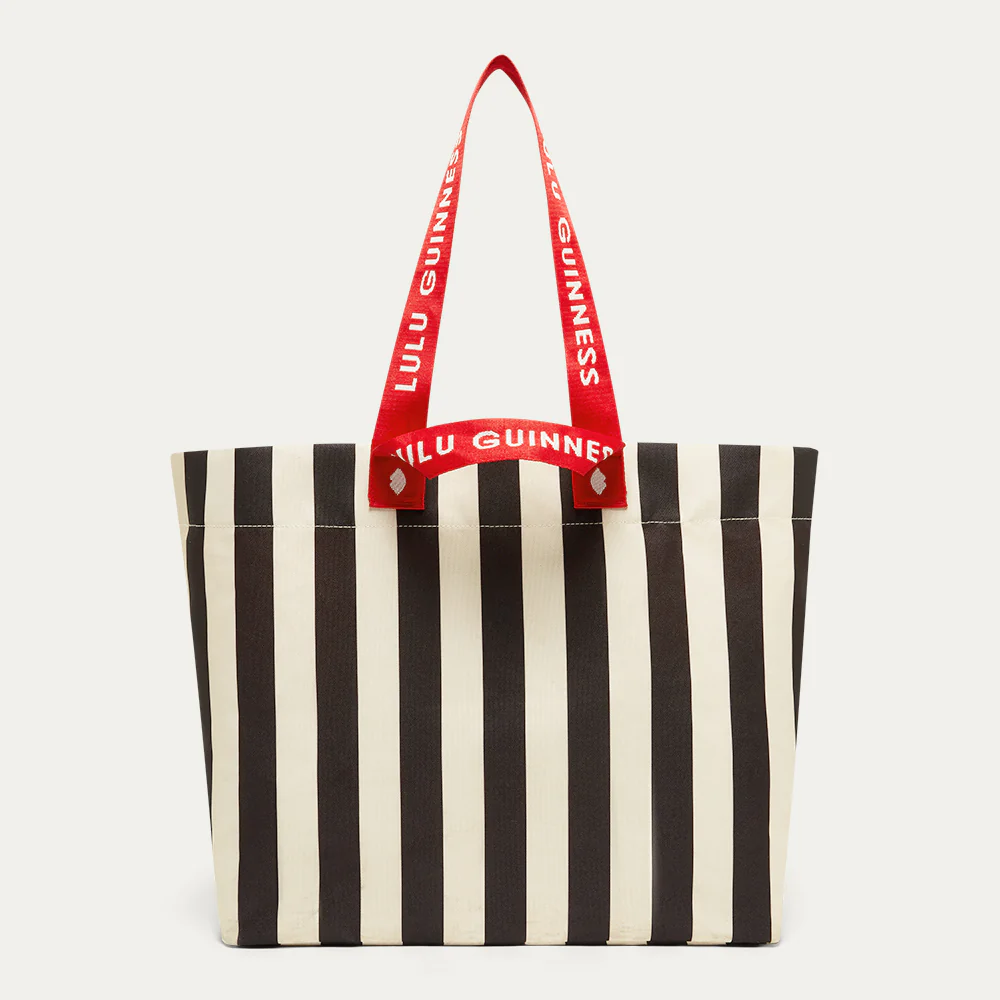 BLACK MULTI STRIPED LULU LIP SHOPPER TOTE BAG - Image 3