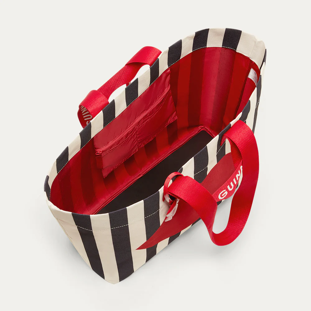 BLACK MULTI STRIPED LULU LIP SHOPPER TOTE BAG - Image 4