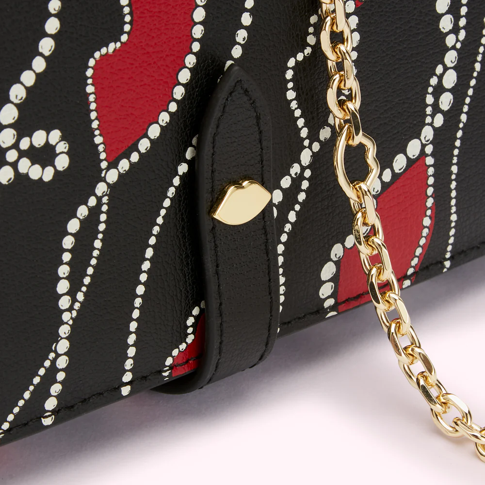 BLACK MULTI PEARLY LIP PRINT JUNIPER CHAIN WALLET - Image 4