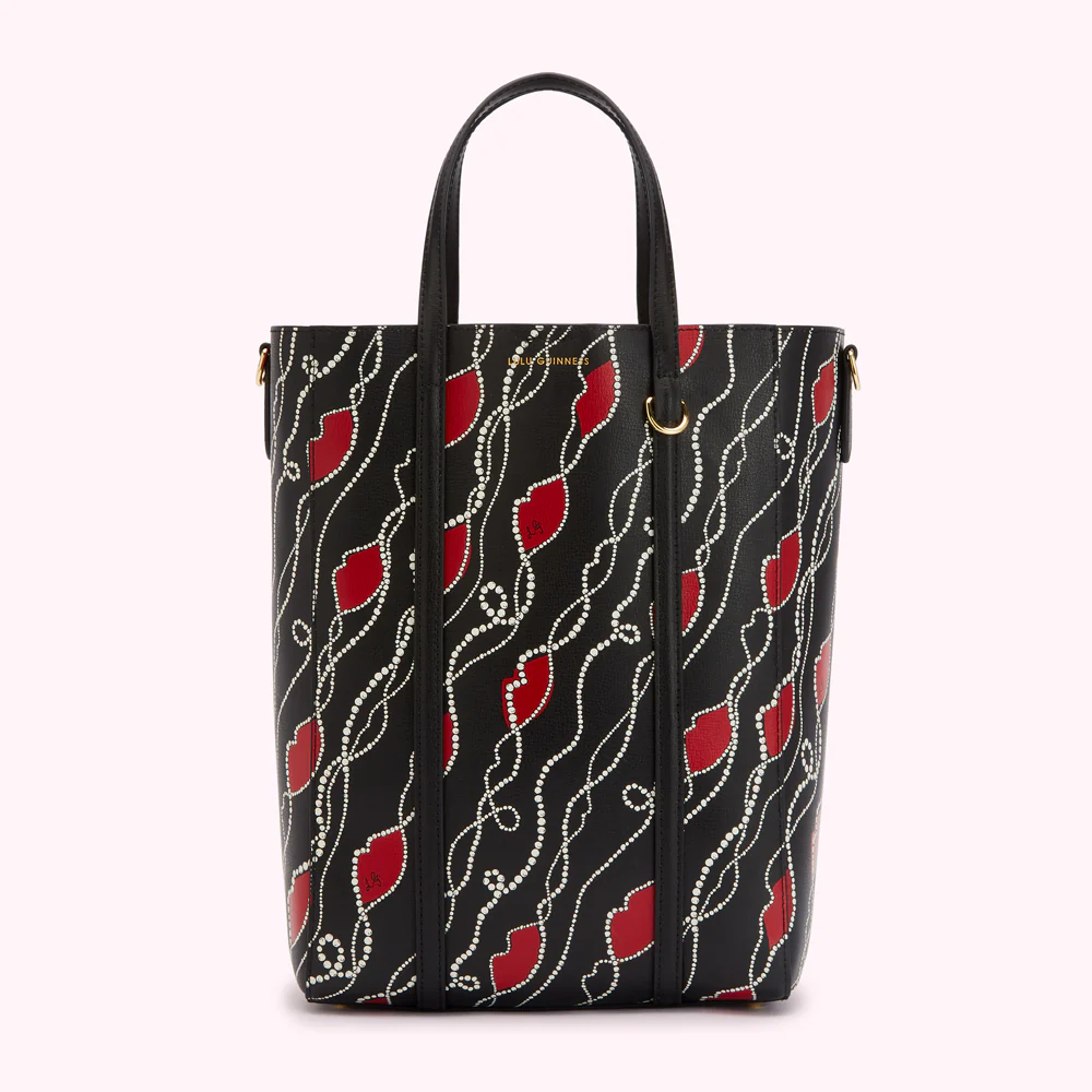 BLACK PEARLY LIP PRINT GARBO TOTE BAG