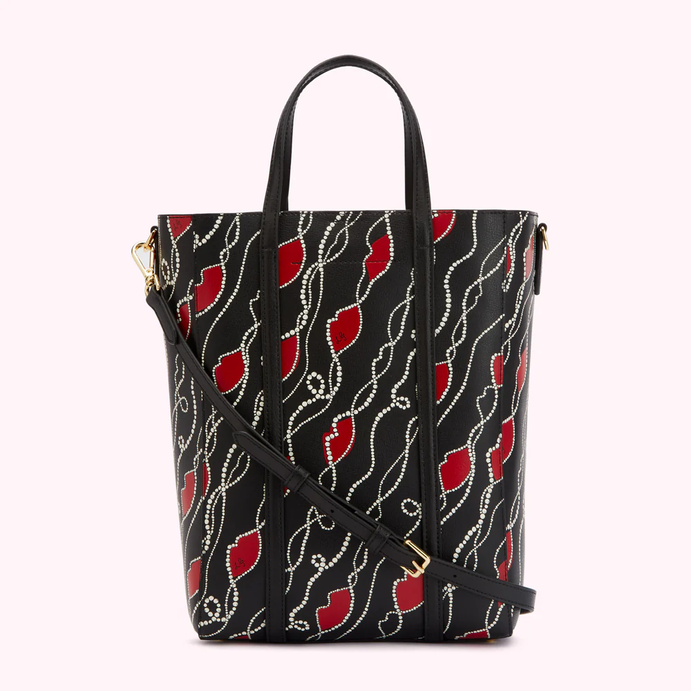 BLACK PEARLY LIP PRINT GARBO TOTE BAG - Image 2