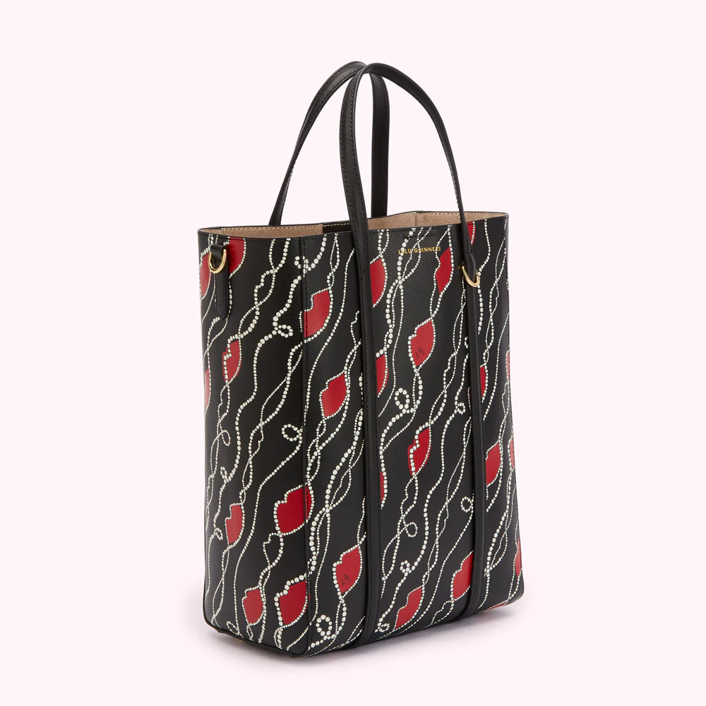 BLACK PEARLY LIP PRINT GARBO TOTE BAG - Image 3