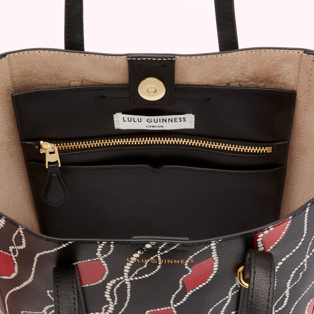 BLACK PEARLY LIP PRINT GARBO TOTE BAG - Image 6