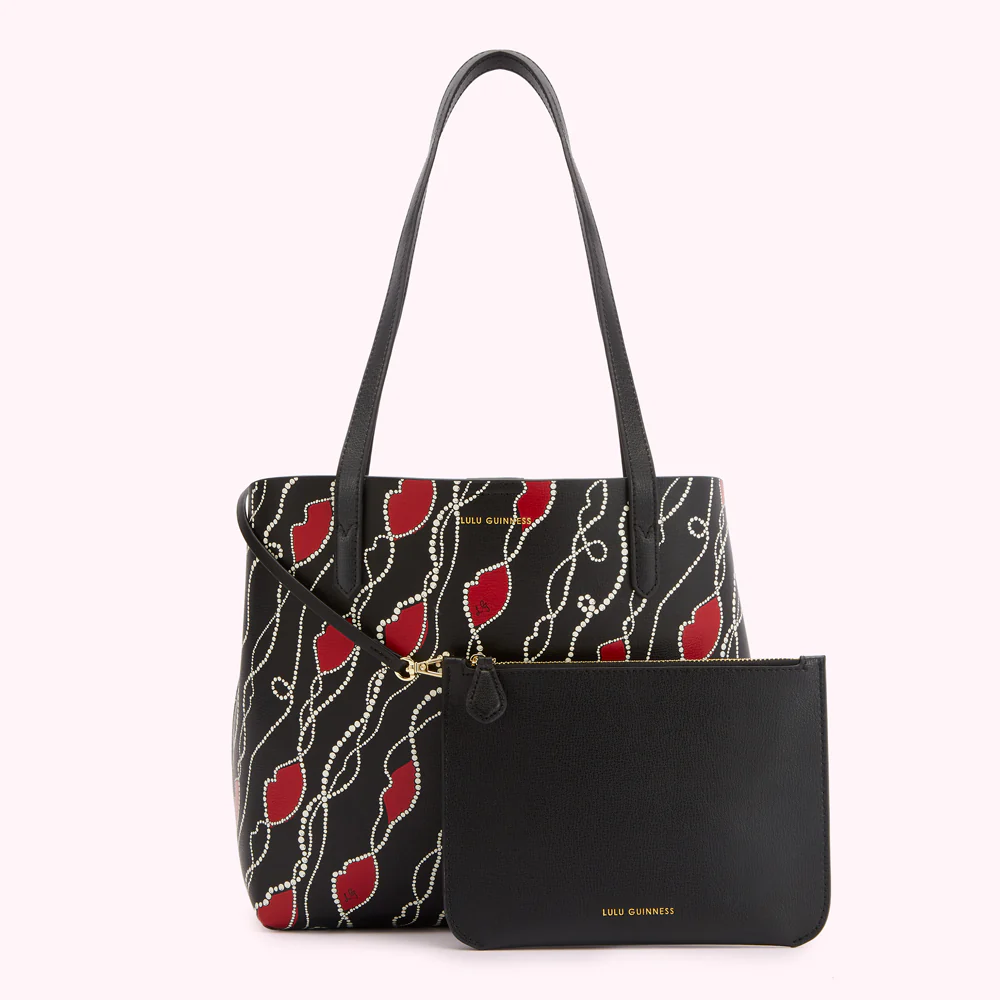 BLACK PEARLY LIP PRINT LEATHER SMALL IVY TOTE BAG - Image 3