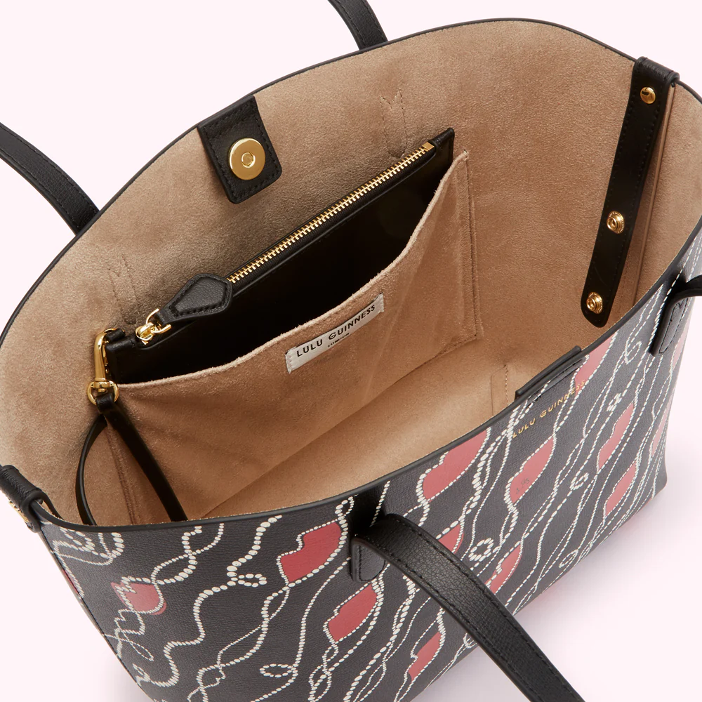 BLACK PEARLY LIP PRINT LEATHER SMALL IVY TOTE BAG - Image 4